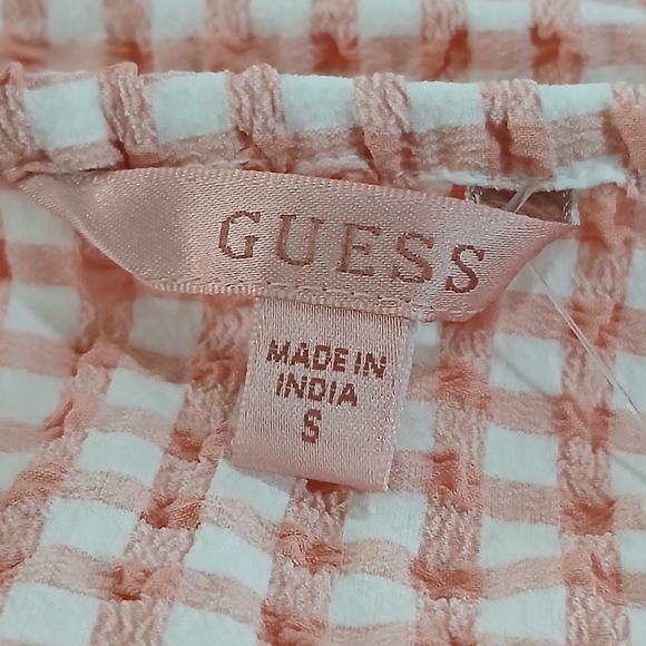 Guess sz S Pink and White Plaid Button-up Short Sleeve Peasant Blouse - Picture 3 of 14